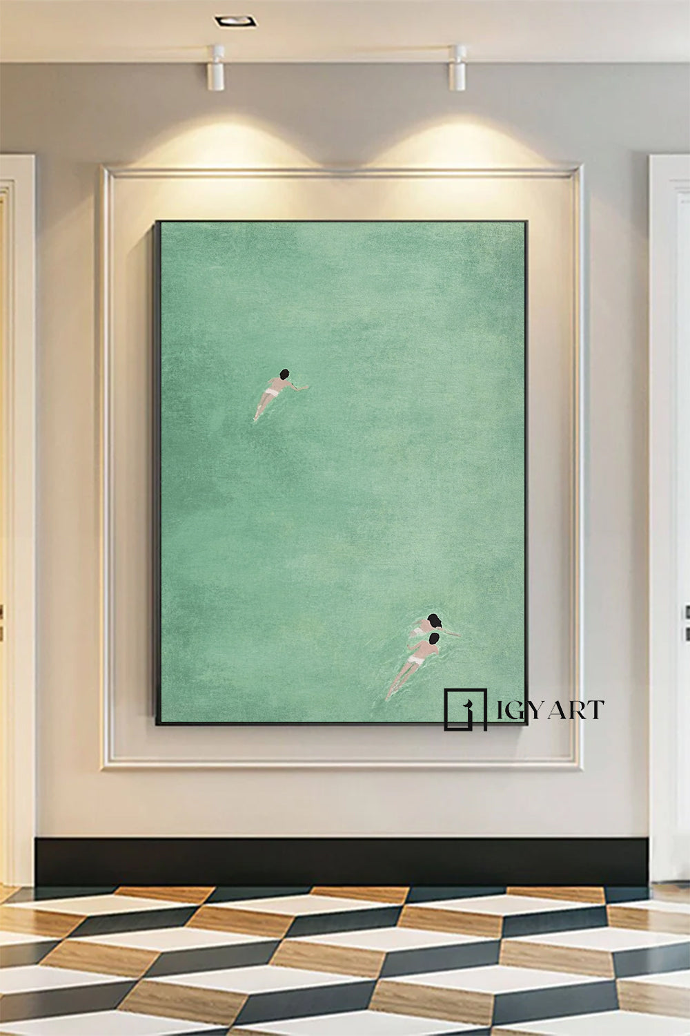 Family swimming painting,Swimming Drawing art, holiday style wall art