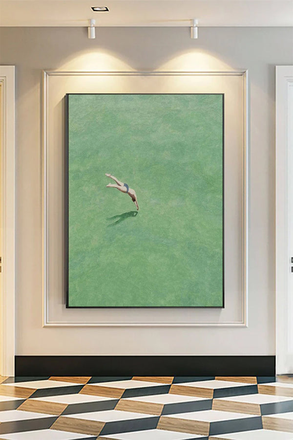 Diving Swimming Drawing A man Swimming Drawing Large green wall art swimming painting holiday style wall art