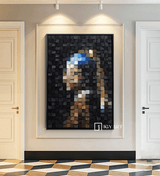 Art Portrait of Girl with Pearl Earring Geometric Wood Art Sculptured art Painting Wood Block Art