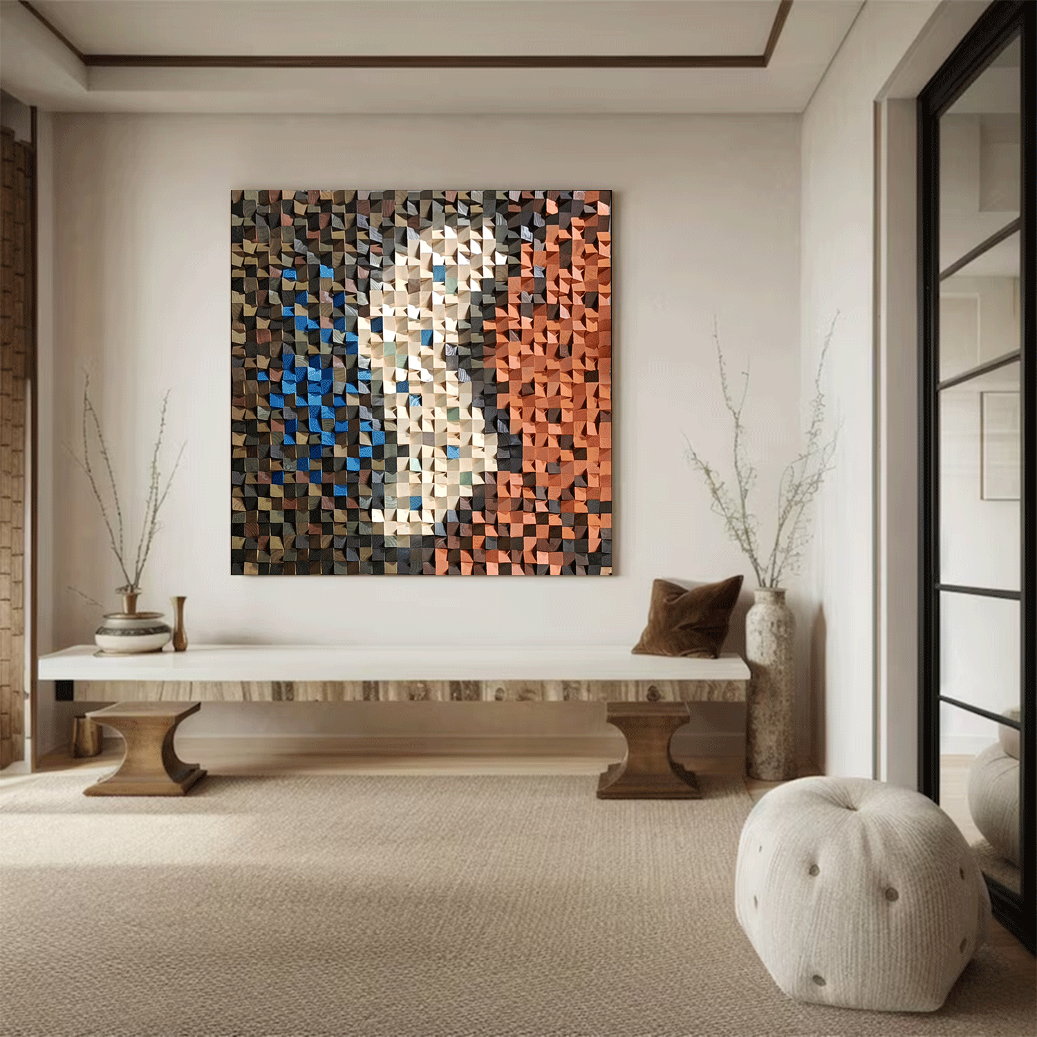 Geometric Wood Art Sculptured art Painting sculpture Textured Wall Decor Wood Block Art