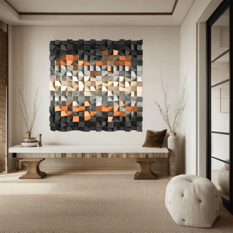 sculpture Textured Wall Decor Wood Block Art Geometric Wood Art Sculptured art Painting