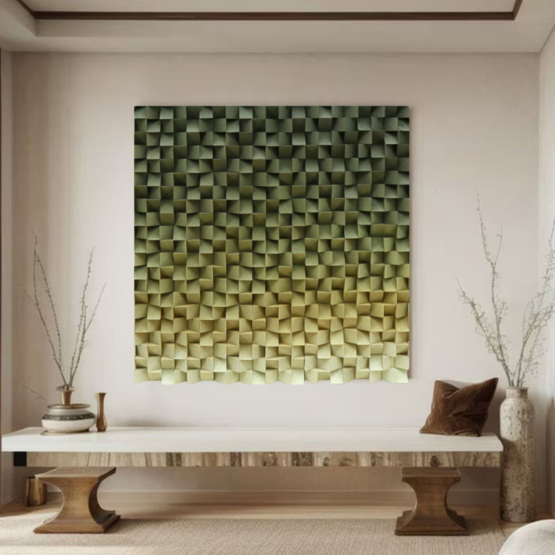 Green Wood wall Decor Wood Block Art Geometric Wood Art Sculptured art