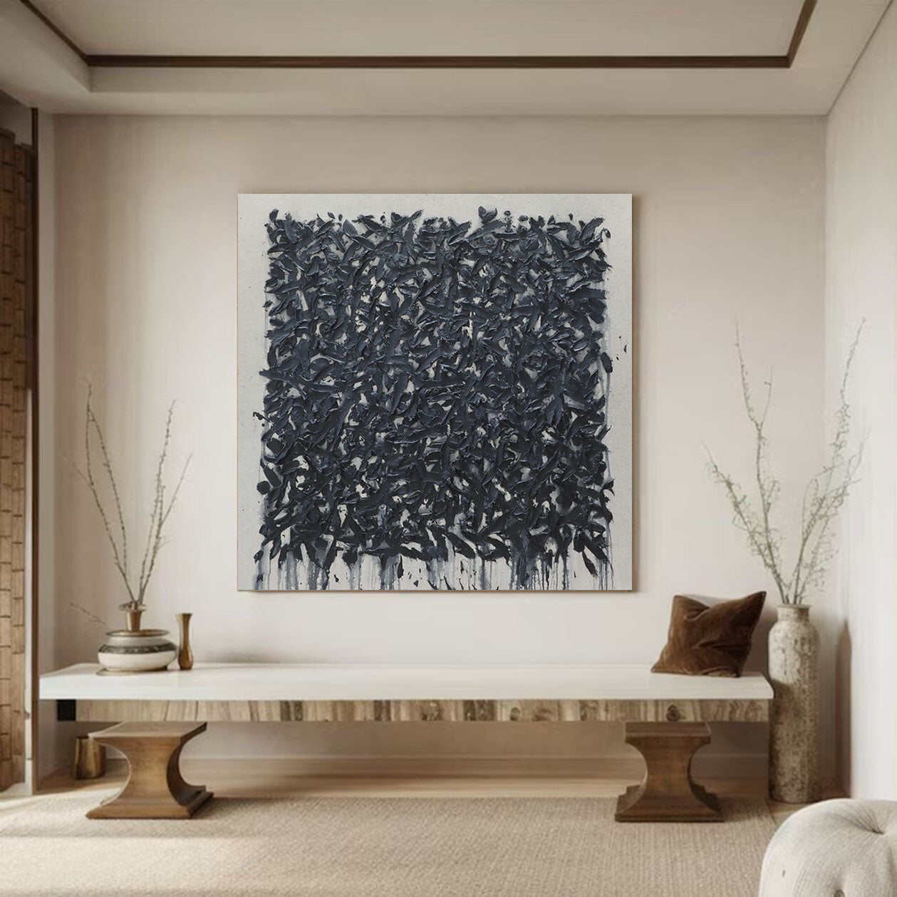 Large Black abstract painting Black texture wall art Black Abstract Art