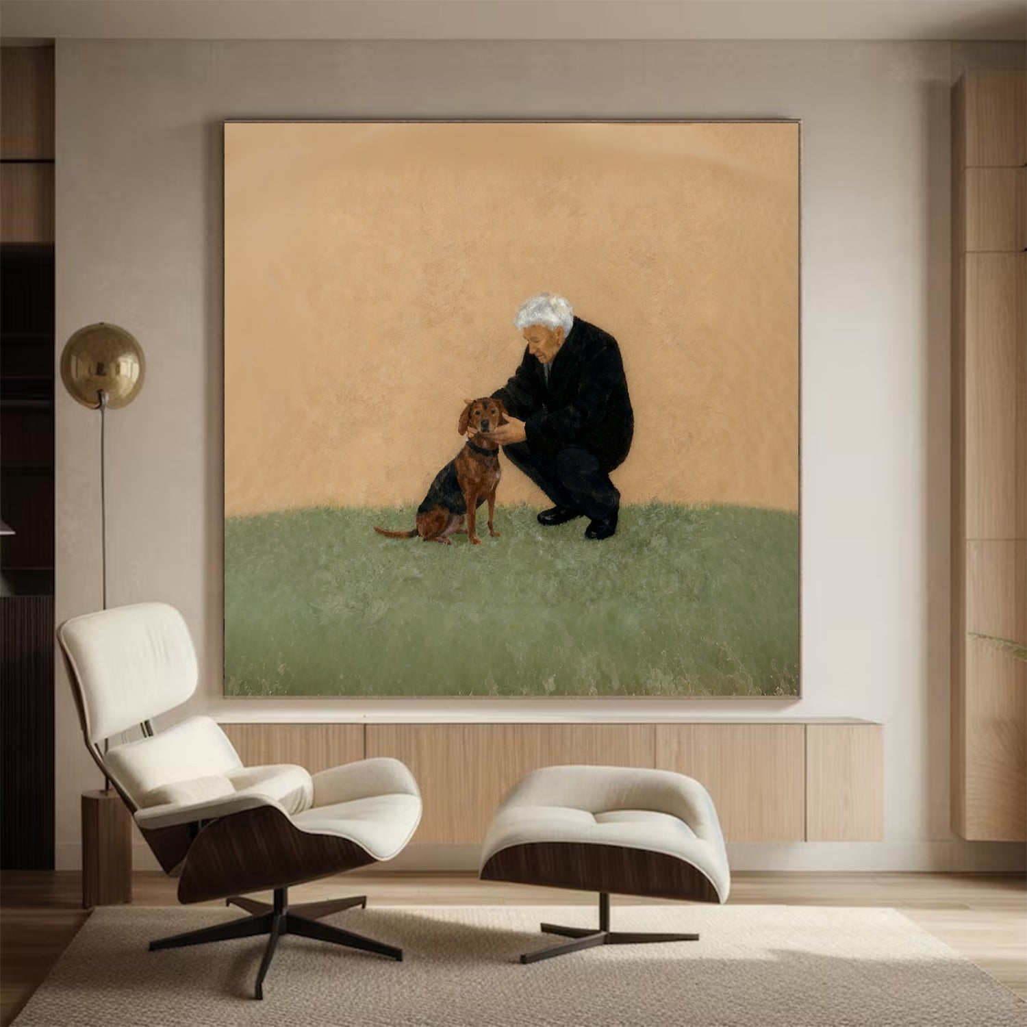 Elderly Man and Dog Oil Painting Dog Lover Gift Art Older people Puppy Oil Painting