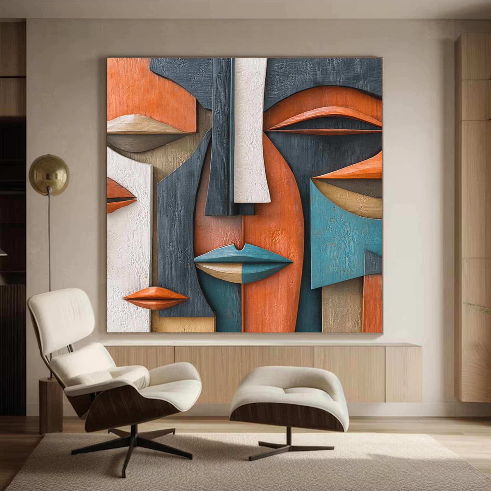 Hand-Painted Wood Carving Wall Art: Abstract 3D Textured Sculpture art
