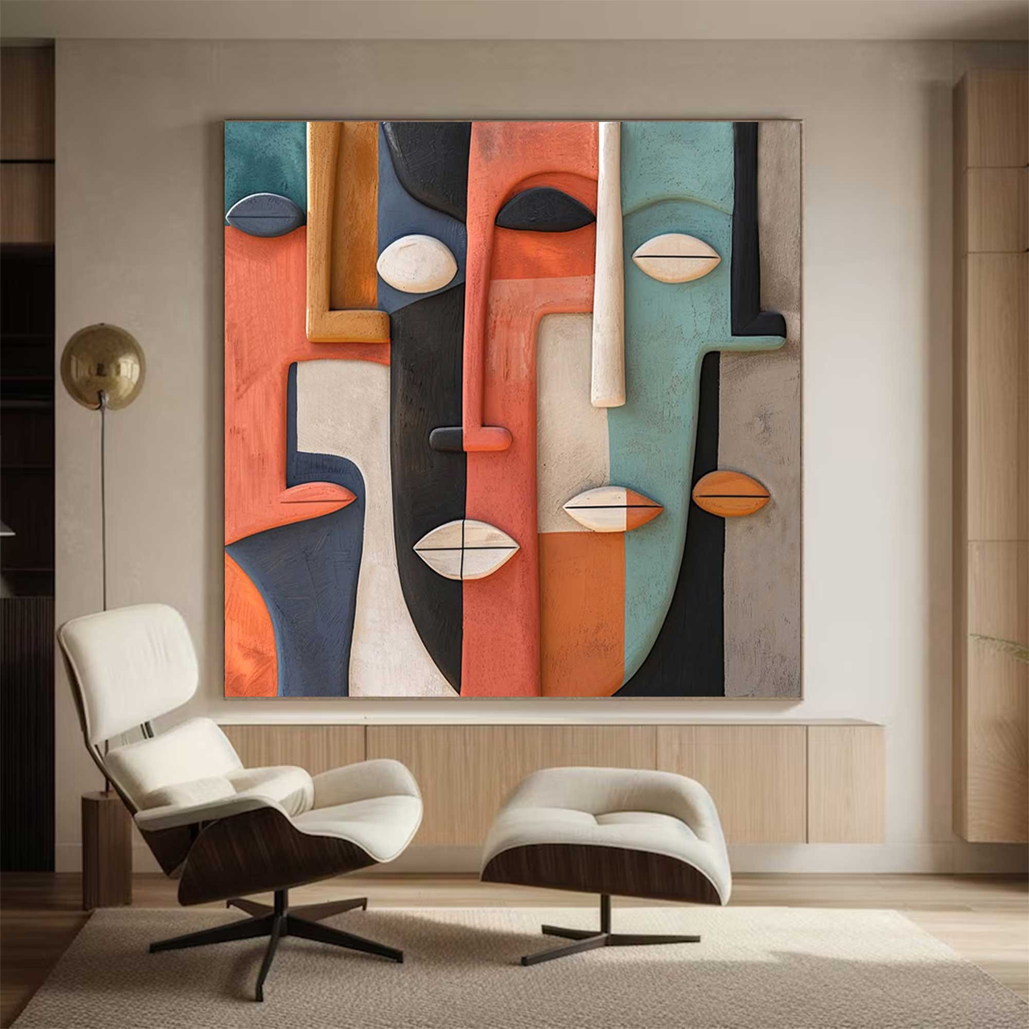 Wood carving wall art Face Sculptured art Painting Face Abstract wall art