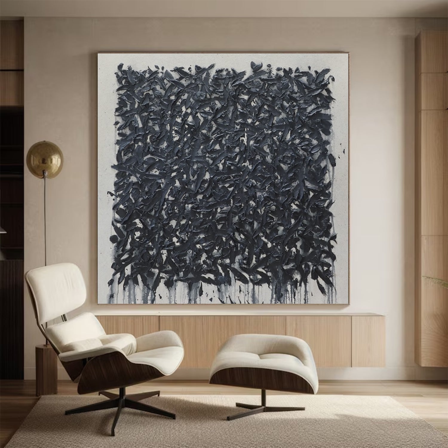 Large Black abstract painting Black texture wall art Black Abstract Art