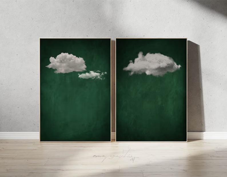 White cloud painting white cloud sky painting green abstract painting