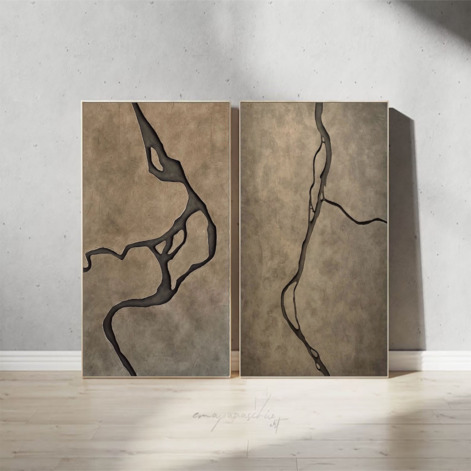 Set of 2 Wood Carving Wall Decor - Natural Textured Wood Sculpture art