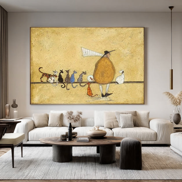 Hand painted cat wall art cat lover gift whimsical cat  painting retro cat illustration