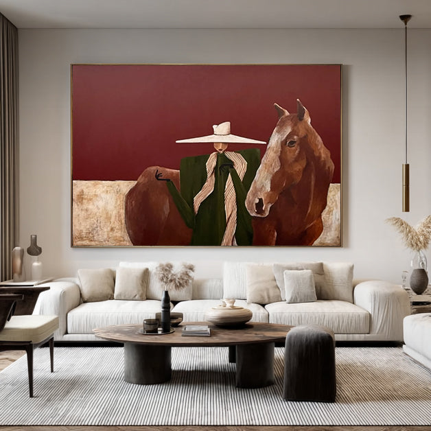 Modern Abstract Horse Art Mid-century Modern Woman and Horse Painting