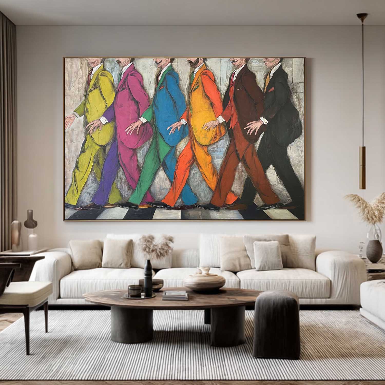 Abbey Road Tribute, Pop Art Figures, Hand-Painted Colorful Walking Men Canvas Art