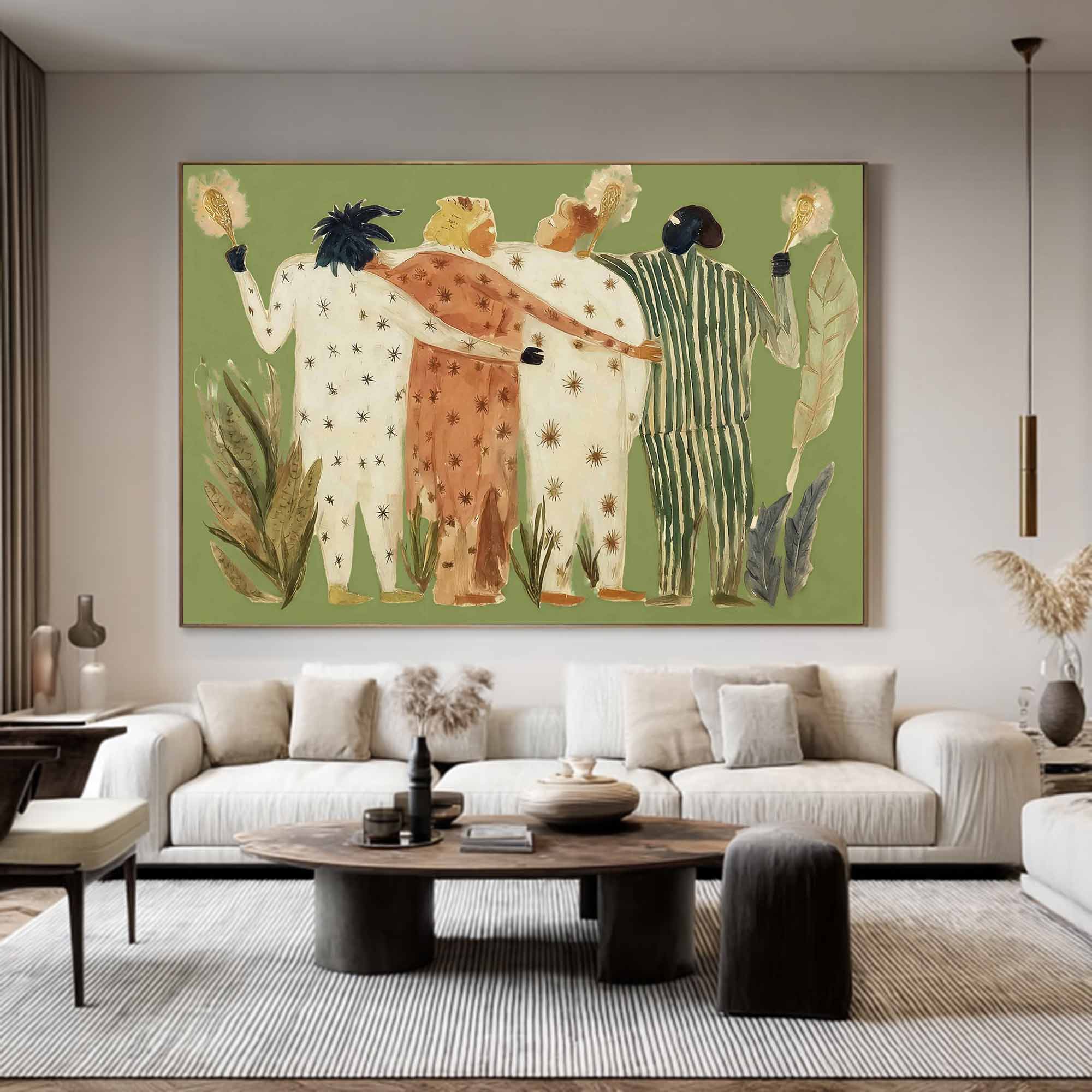 Abstract figure painting, colorful figure graffiti wall decor painting green graffiti art 