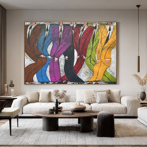 Colorful Modern Abstract Suits Oil Painting - Expressionist Gentlemen Canvas Wall Art