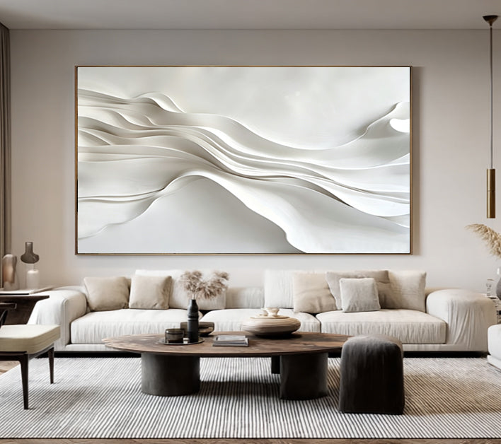 Large White 3D Abstract Wood Wall Painting Original hand-painted 3D textured wall art 