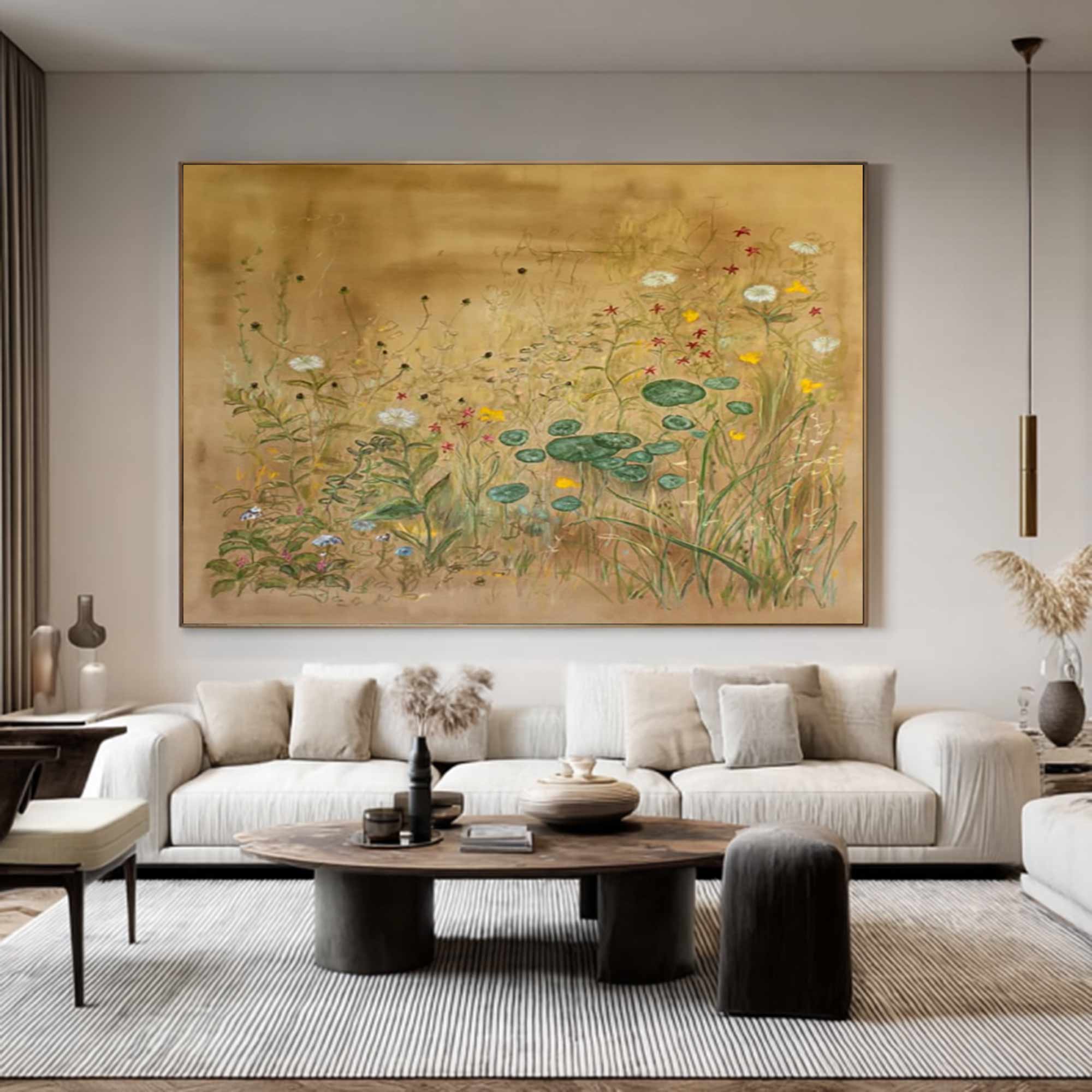 Earth toned flower painting Green plant painting, green graffiti art