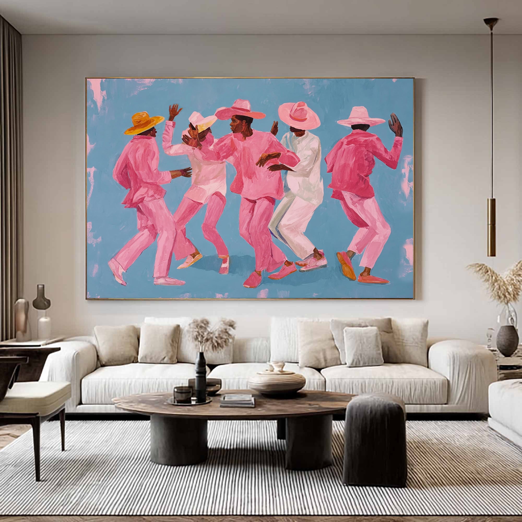 Pink sombrero figure art Abstract colorful hat people painting