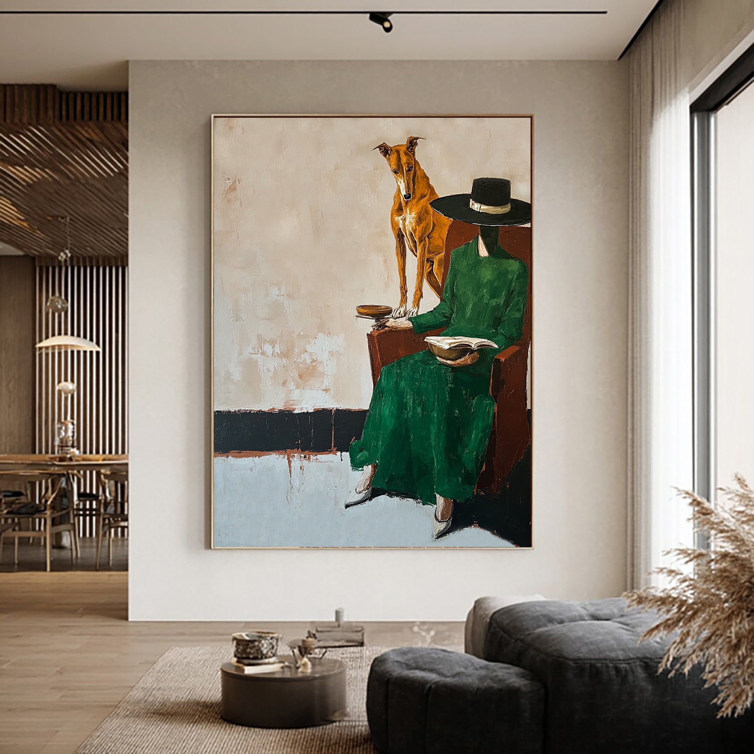 Hand-painted Abstract Figurative Wall painting Modern Greyhound Art