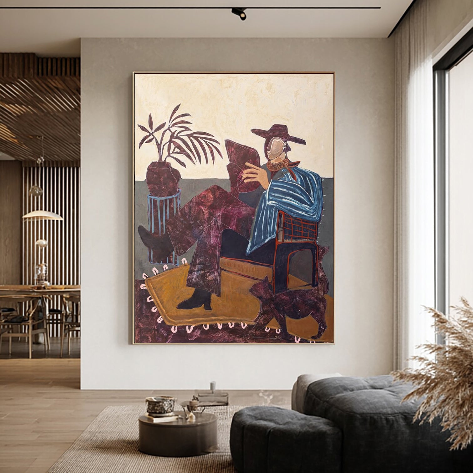 Modern Figurative Portrait Oil Painting Mid-century Modern People Decor
