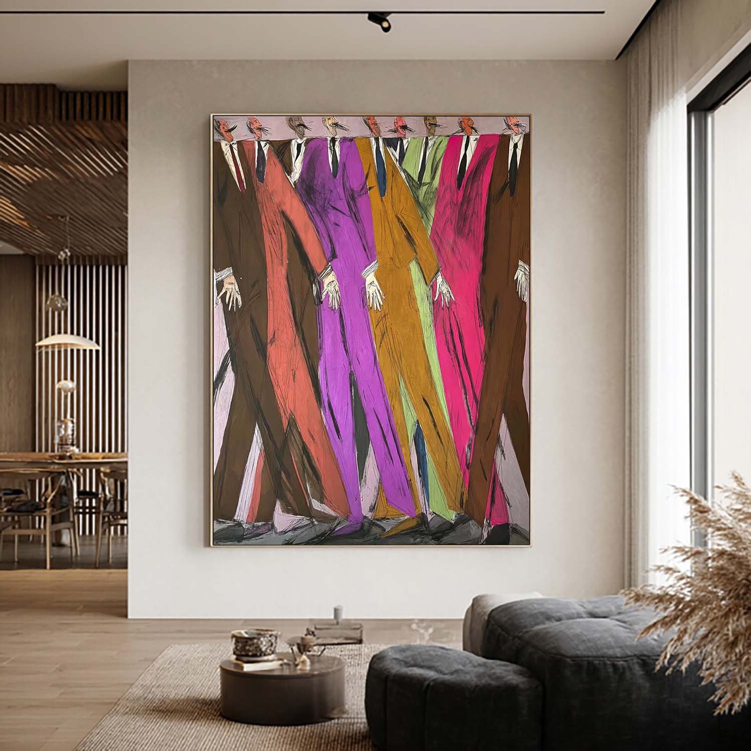 Colorful Abstract Men in Suits Oil Painting -Hand-Painted Expressionist Figurative Wall Art