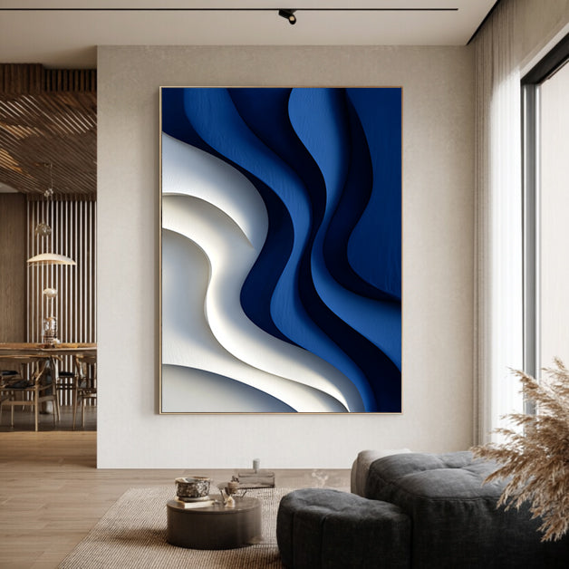 Blue 3D Textured Wall art Blue Sculptured art Painting Wood Block Art