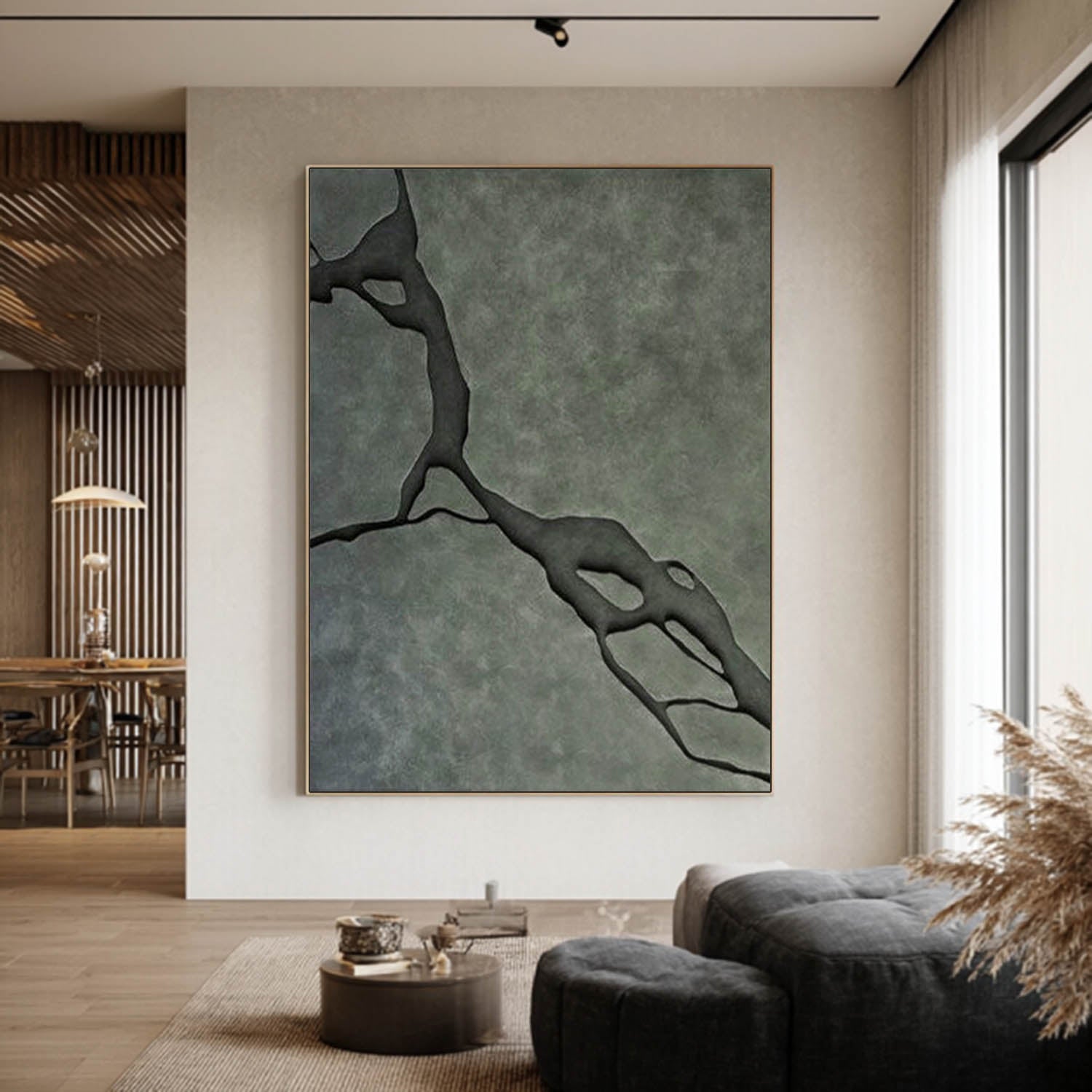 Modern Olive Green 3D Wood Wall Art Minimalist Wood Carving Wall Decor