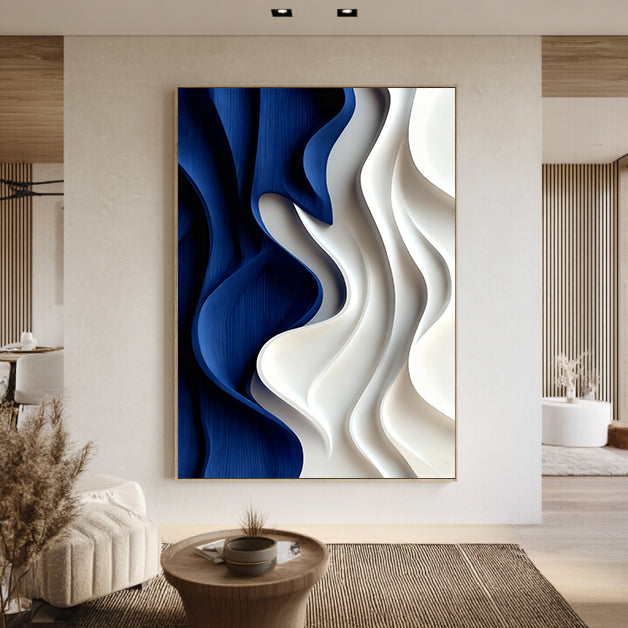 Blue Sculptured art Painting Wood carving wall art Blue 3D Textured Wall art