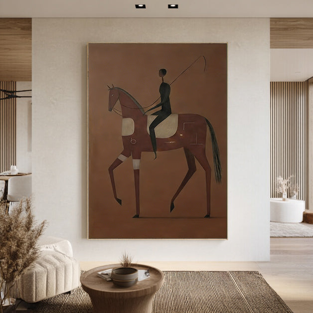 Abstract Horse and Rider Painting Modern Minimalist Equestrian Wall Art
