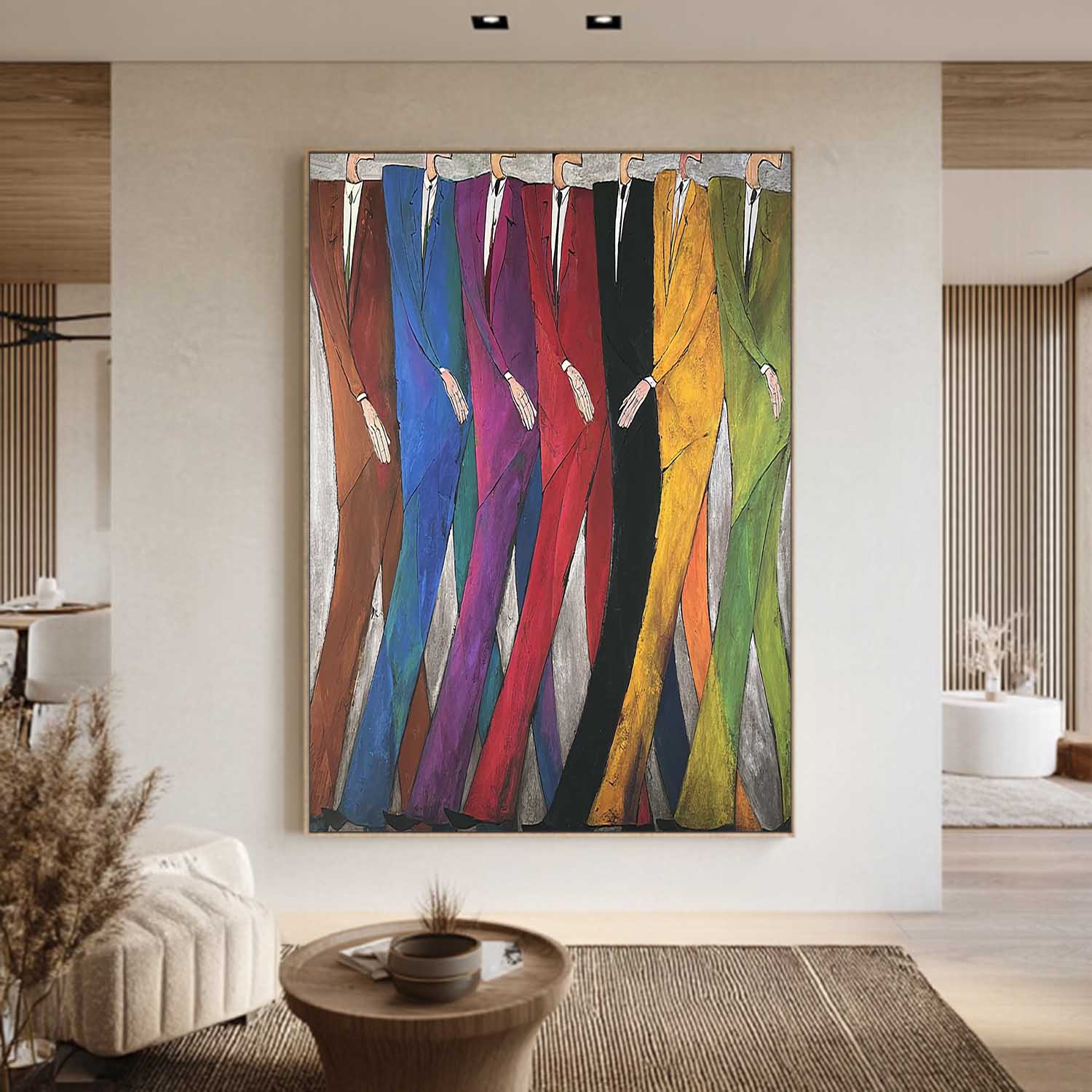Modern Abstract Figures Painting - Mid-Century Hand-Painted Figures for Office Decor