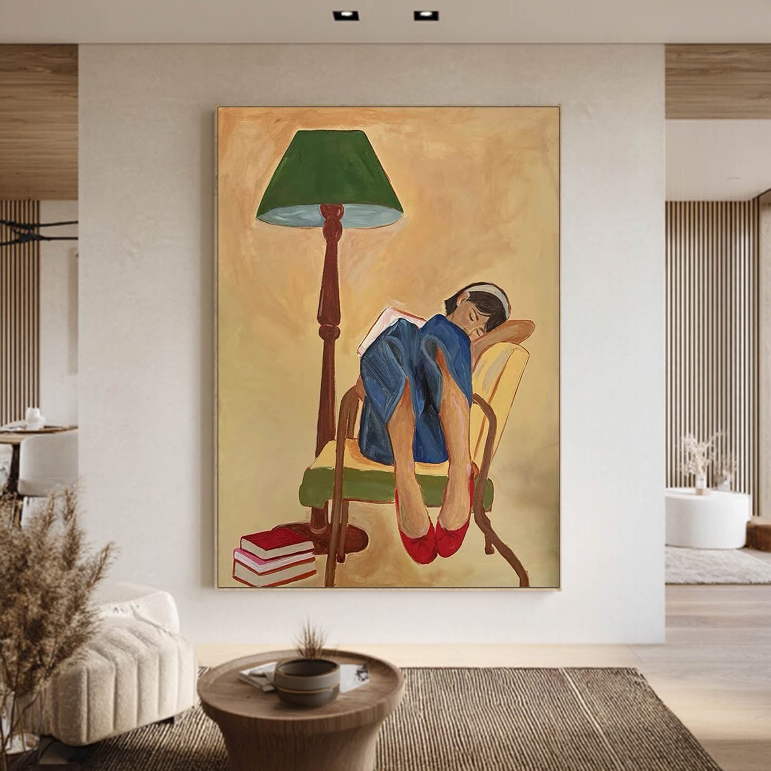 Matisse Style Girl Reading Oil Painting, Expressionist Mid-century Wall Art