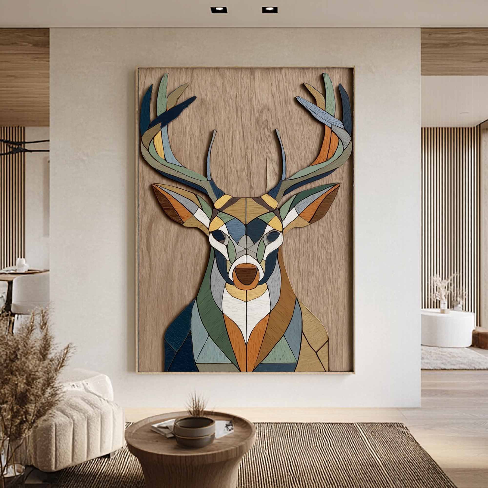 Contemporary animal geometric decor wooden Minimalist stag wall art 