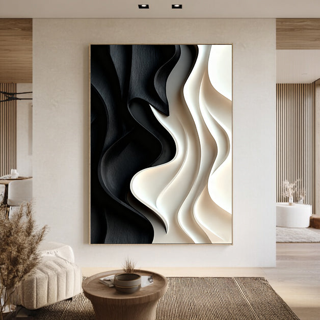 Black and White 3D Textured Wall art Black Sculptured art Painting
