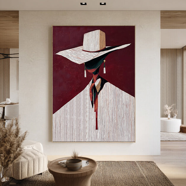 Minimalist Figure Painting Burgundy background Abstract Portrait Painting