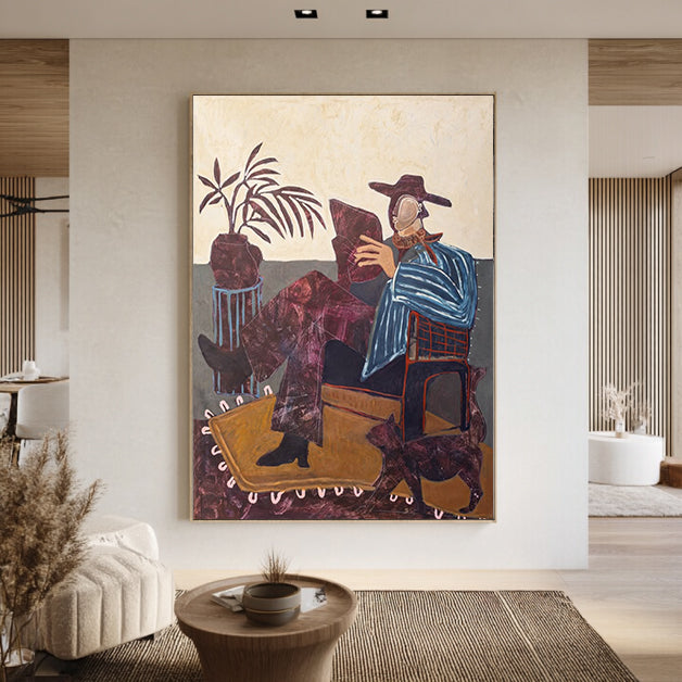 Modern Figurative Portrait Oil Painting Mid-century Modern People Decor