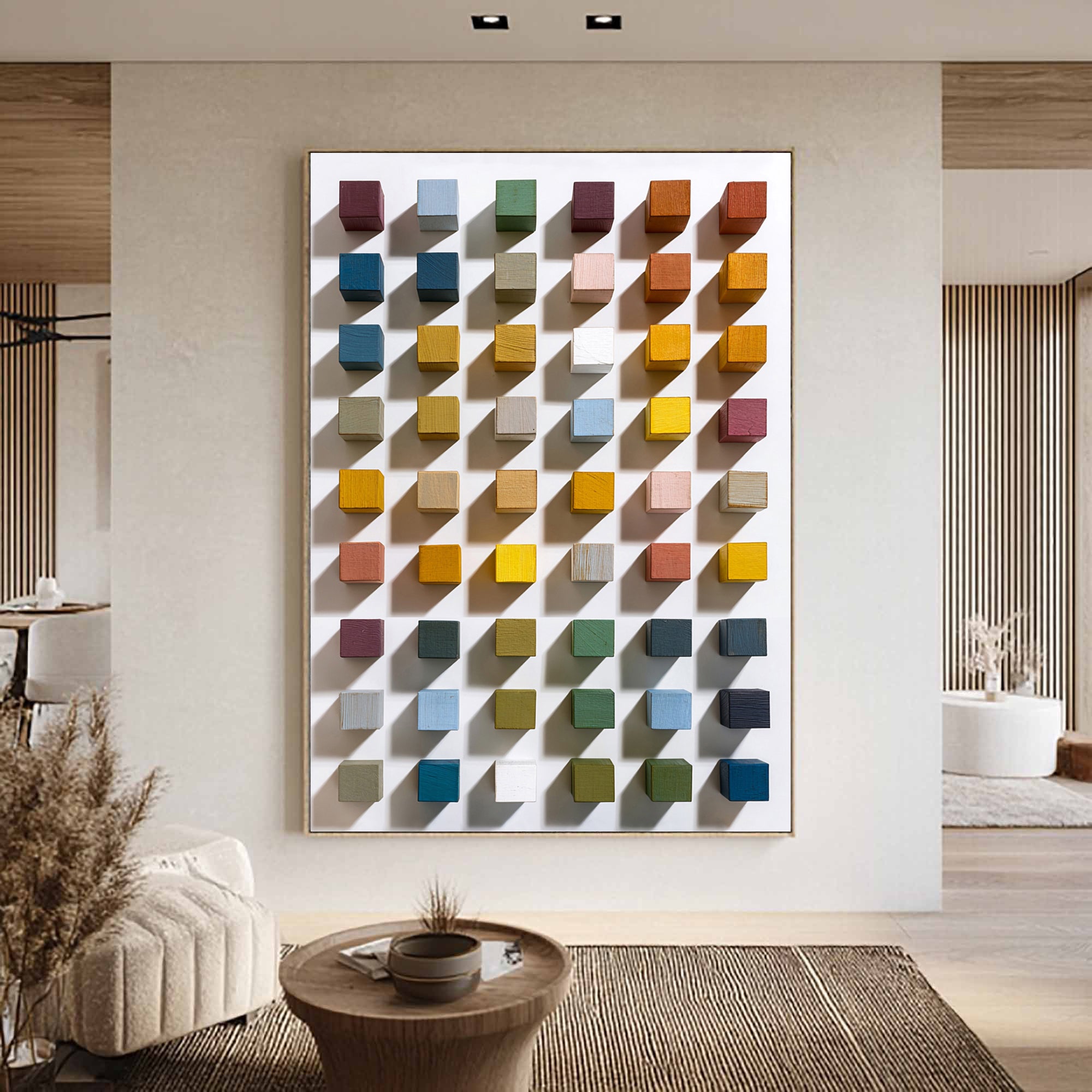 Modern Wood Mosaic Wall Decor 3D Wood Textured Wall art Geometric Wood art