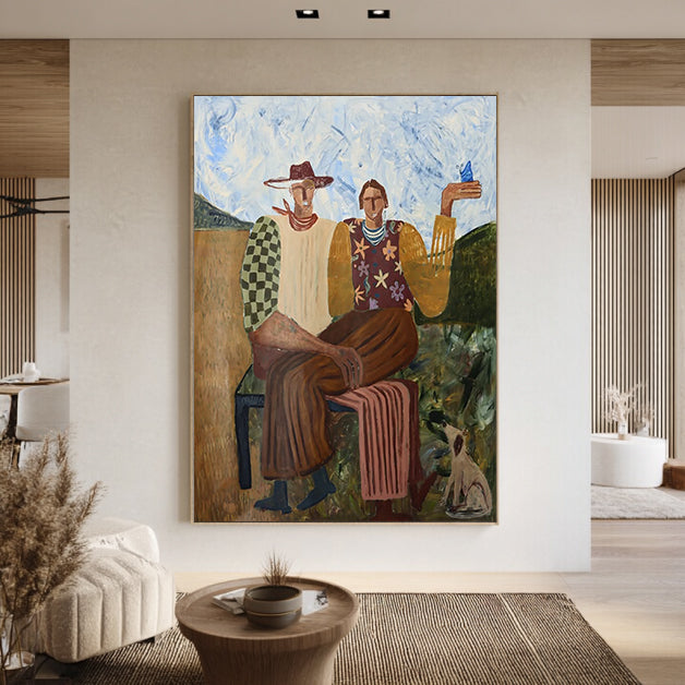 Mid-century Modern Art Figurative Expressionism People Decor Painting