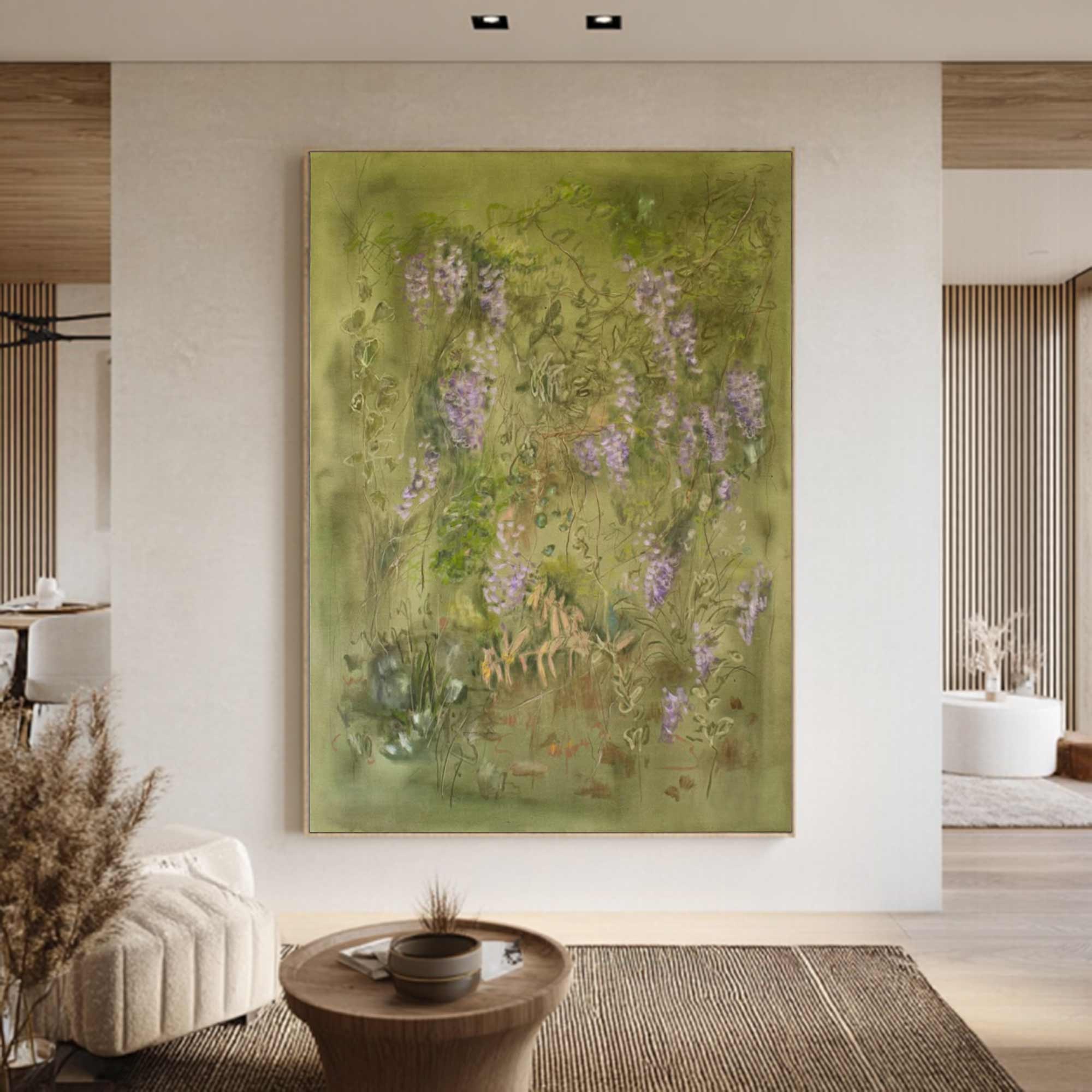 flower painting Green abstract painting, green plant wall painting
