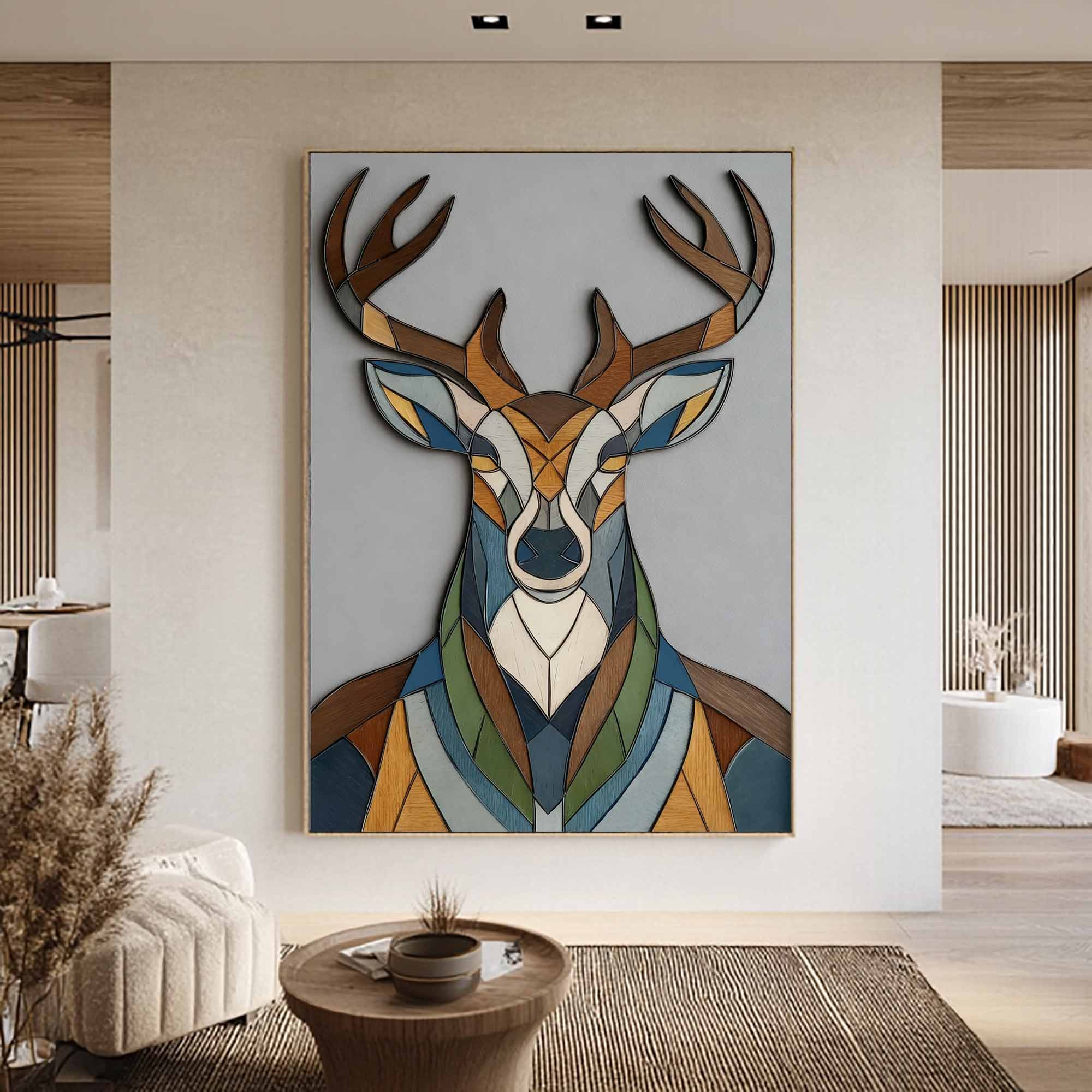 Contemporary animal geometric decor wooden Minimalist stag wall art 