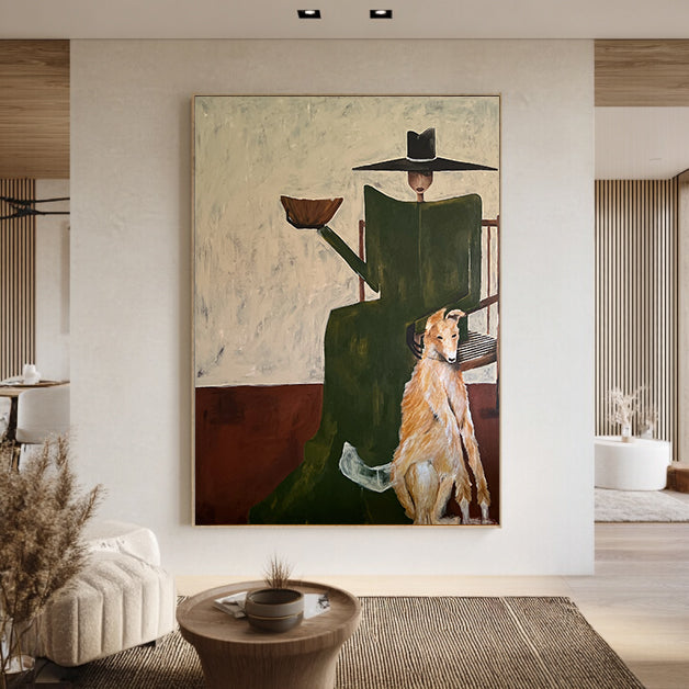 Hand-painted Abstract Figurative Wall painting Modern Greyhound Art