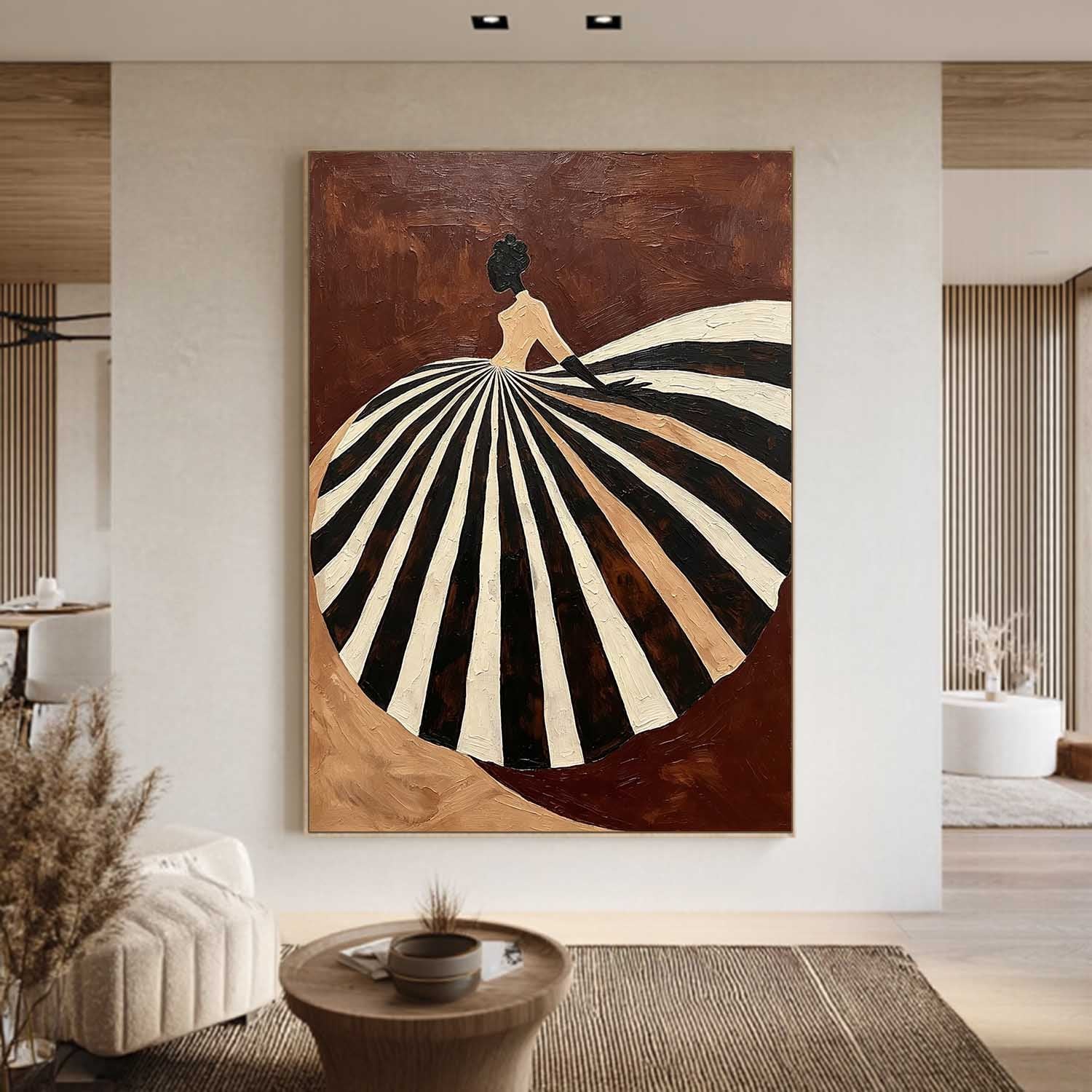 Modern Mid-century Figurative Canvas Painting, Brown and Neutral Tone Luxury Decor
