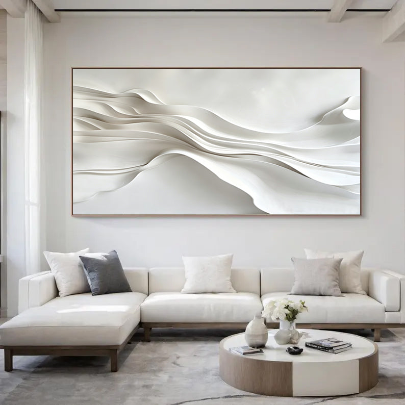 Large White 3D Abstract Wood Wall Painting Original hand-painted 3D textured wall art 