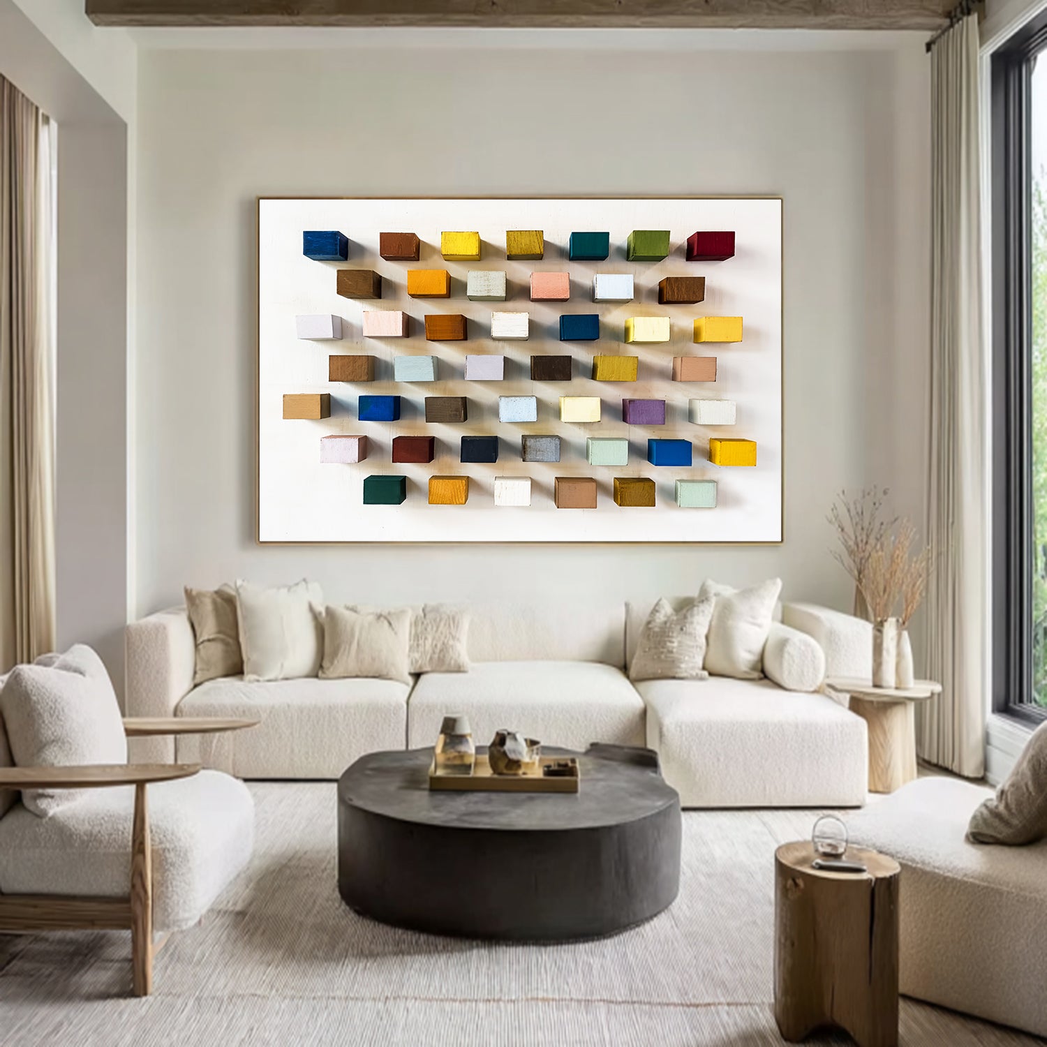 Colorful 3D Wooden Wall Art Hand-painted Wood Blocks Home Decor