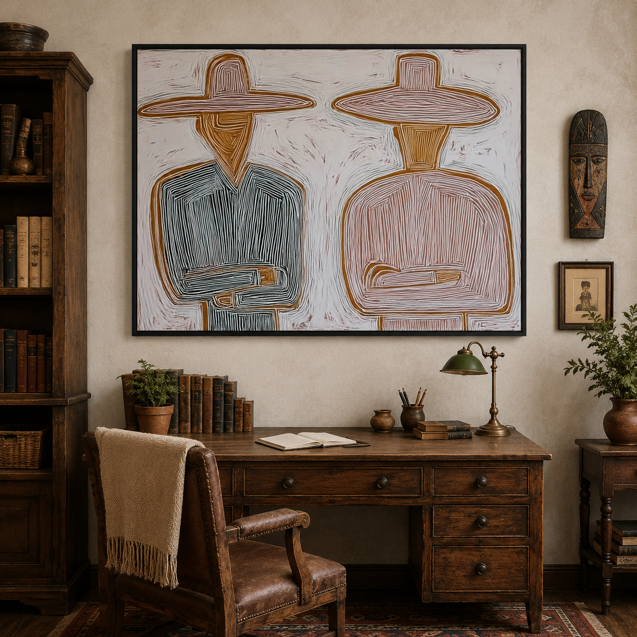Mediterranean Minimalist Figure Painting With Earthy Tones For Modern Living Room Wall Art