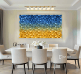 Blue Sculptured art Painting Wood carving wall art Art sculpture Textured Wall Decor Abstract 3D Textured Wall Art