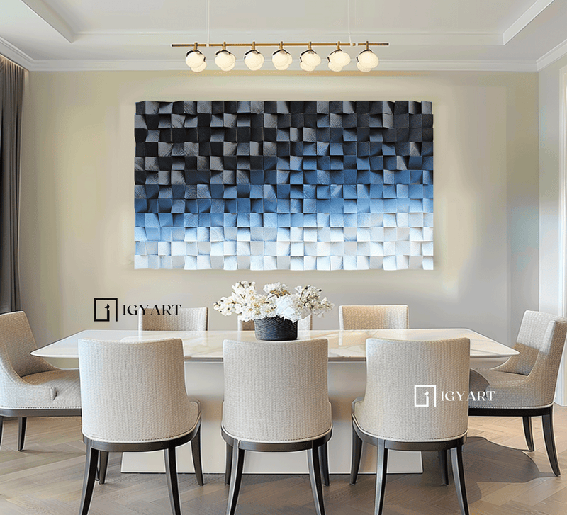 Blue Sculptured art Painting Wood carving wall art Art sculpture Textured Wall Decor Abstract 3D Textured Wall Art