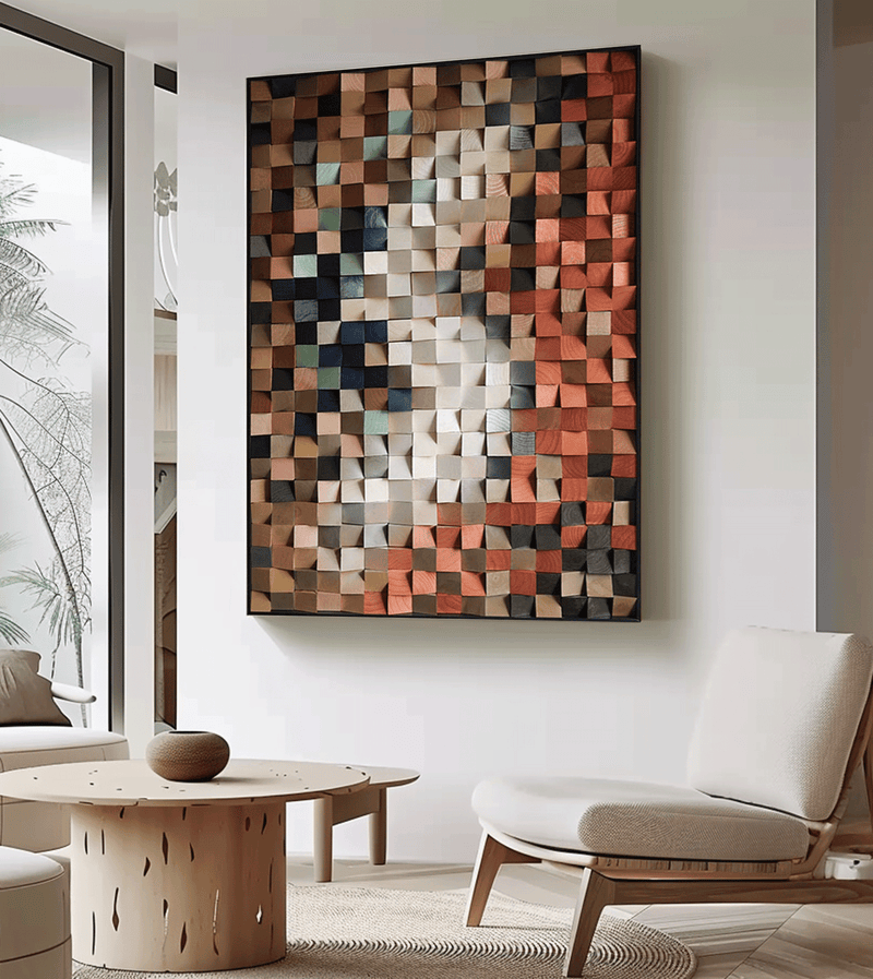 Colorful sculpture Textured Wall Decor Wood Block Art Geometric Wood Art Sculptured art Painting Geometric Wood Wall Art