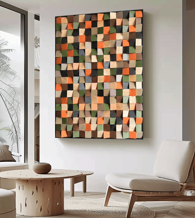 Colorful sculpture Textured Wall Decor Wood Block Art Geometric Wood Art Sculptured art Painting Geometric Wood Wall Art