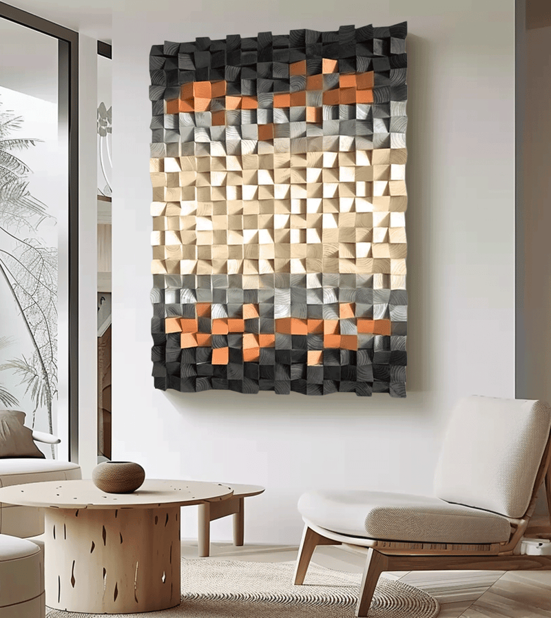 Geometric Wood Art Sculptured art Painting  sculpture Textured Wall Decor Wood Block Art Geometric Wood Wall Art