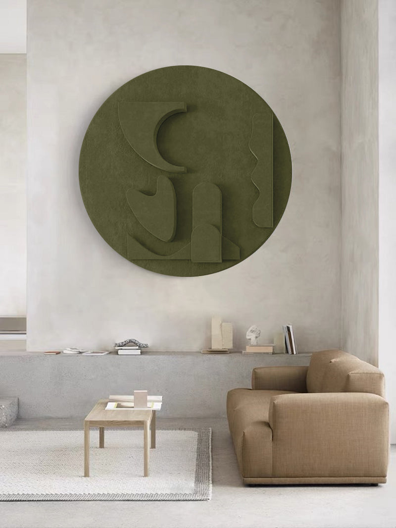 Green Circle Art sculpture Textured Wall Decor Green Circle Sculptured art Painting Customizable colors