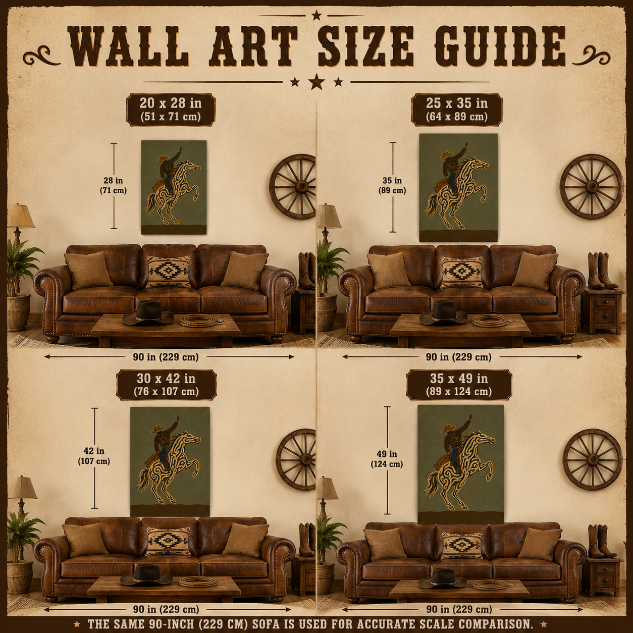 Olive Green Wall Art Dynamic Cowboy Wall Art, Bucking Horse Painting, Wild West Equestrian Decor